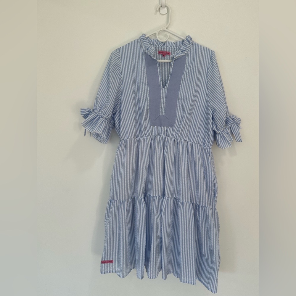 Simply Southern blue and White Striped Tiered Dress bows spring size XL